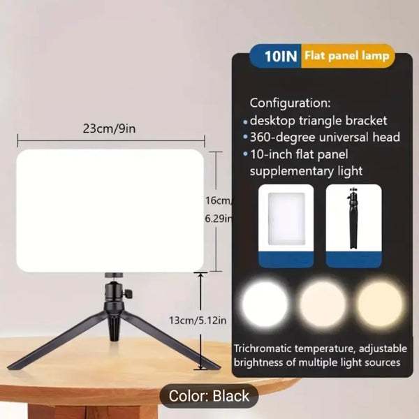 10-Inch LED Flat Panel Light with Tripod Adjustable Brightness