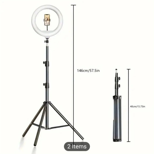 26cm LED Ring Fill Light with Adjustable Tripod Stand and Phone Holder 3 Color Modes