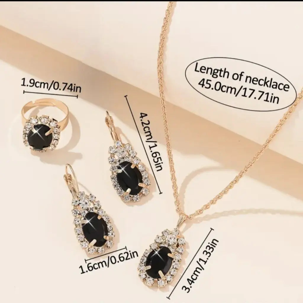 5-Piece Ladies Watch Set - Black Quartz Watch with Rhinestone Accessories