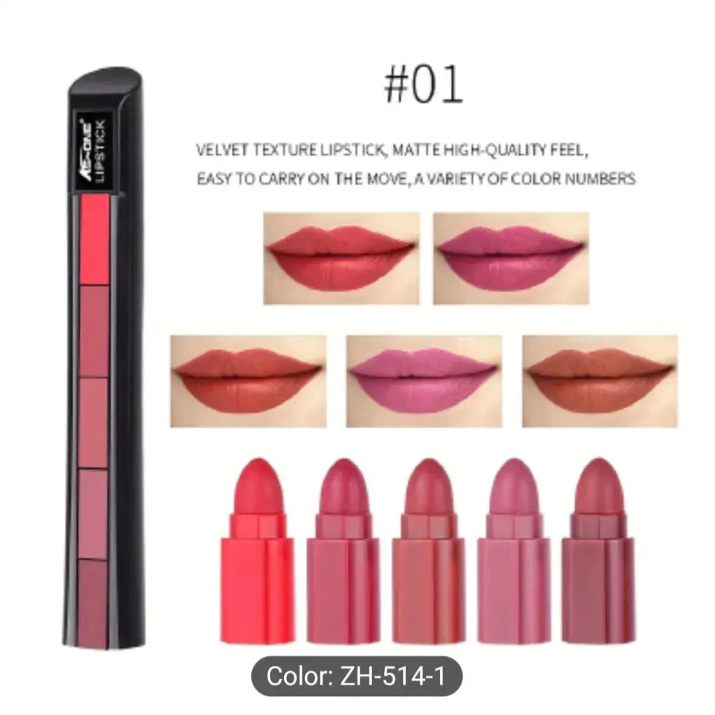 5-in-1 Matte Lipstick Set – Long-Lasting Velvet Finish