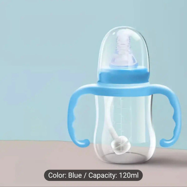 Anti-Colic Wide-Neck Baby Feeding Bottle with Soft Silicone Nipple and Easy-Grip Handles – 120ml, Blue