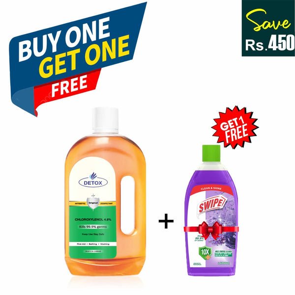 Buy 1 Detox Antiseptic Liquid 1 Litre and Get 1 Swipe Multi Surface Cleaner Lavender 500ml Free