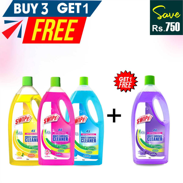 Buy 3 Swipe Multi Surface Cleaner Lemon, Aqua, Floral 1L and Get 1 Lavender 1L Free