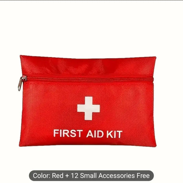Imported Compact Waterproof First Aid Kit – 12 Essential Accessories Included – Travel, Home & Office Emergency Medical Bag – Durable Red Pouch