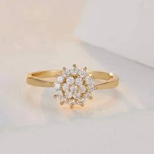Imported Elegant Gold-Plated Flower Cluster Ring for Women – Dainty CZ Diamond Crystal Engagement & Promise Ring