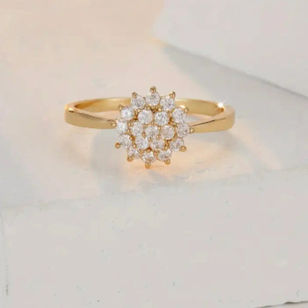 Imported Elegant Gold-Plated Flower Cluster Ring for Women – Dainty CZ Diamond Crystal Engagement & Promise Ring