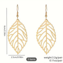 Imported Gold Leaf Dangle Earrings for Women – Lightweight Hollow Cutout Drop Earrings