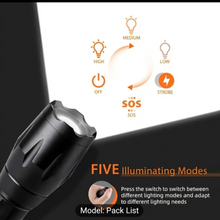 High-Powered LED Flashlight – 5 Modes Tactical Zoomable Torch – Waterproof & Durable for Camping, Hiking, Emergency & Everyday Use – Portable Handheld Flash Light