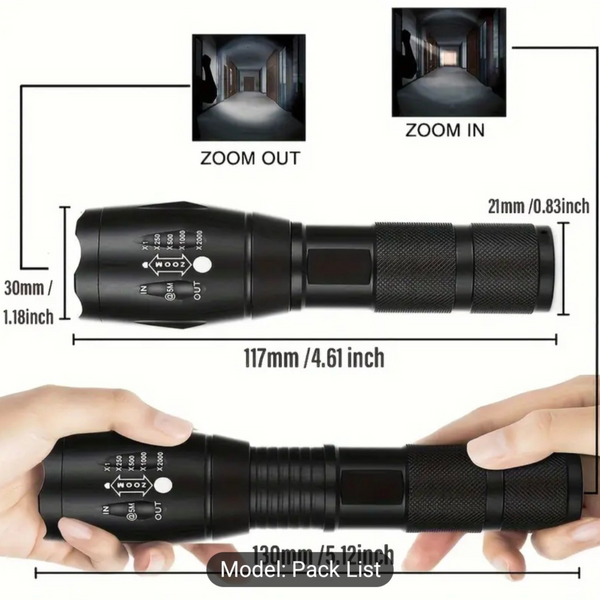 High-Powered LED Flashlight – 5 Modes Tactical Zoomable Torch – Waterproof & Durable for Camping, Hiking, Emergency & Everyday Use – Portable Handheld Flash Light