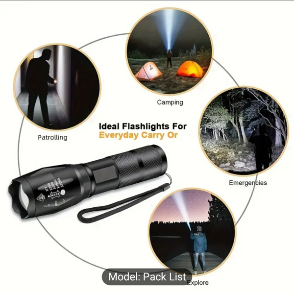 High-Powered LED Flashlight – 5 Modes Tactical Zoomable Torch – Waterproof & Durable for Camping, Hiking, Emergency & Everyday Use – Portable Handheld Flash Light