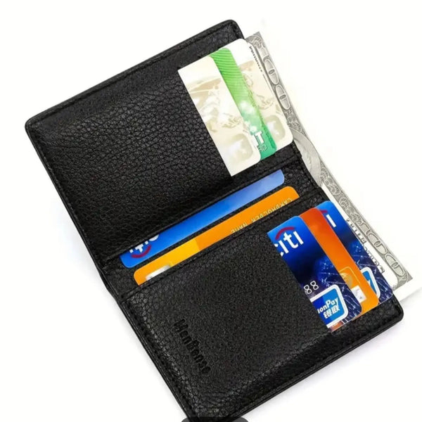 Men’s Slim Leather Wallet Ultra-Thin Bifold, Minimalist Card Holder, Compact Coin Purse