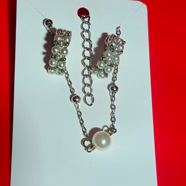 Pearl Chain Necklace and Earrings Set