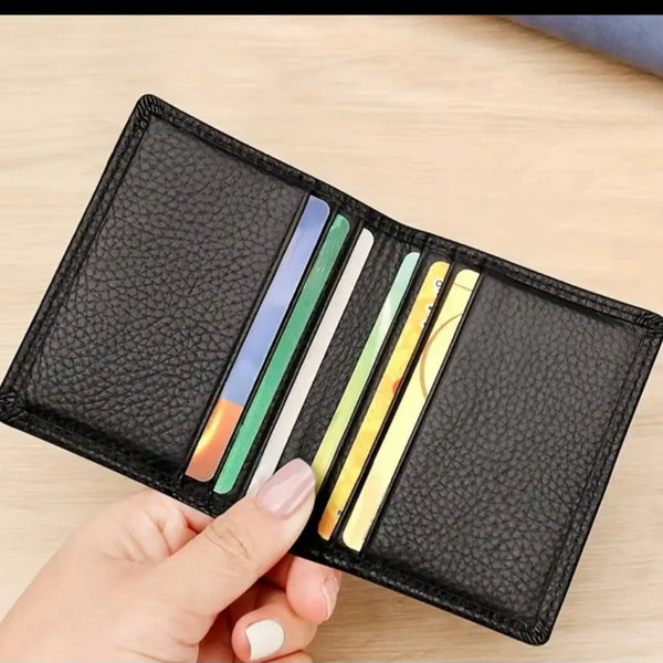 Pocket Leather Wallet  Ultra-Thin Mini Men's Bifold Card Holder  Vertical Style Lychee Pattern  Compact & Stylish