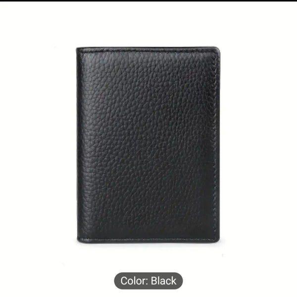 Pocket Leather Wallet  Ultra-Thin Mini Men's Bifold Card Holder  Vertical Style Lychee Pattern  Compact & Stylish