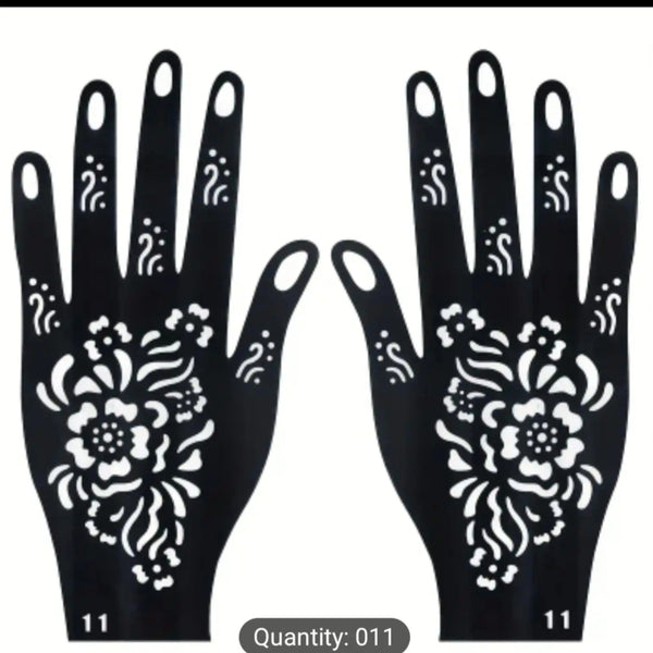 Imported Reusable Henna Hand Stencil Set  Floral Mehndi Tattoo Templates for Right & Left Hands  Body Art Airbrush & Glitter Design Kit