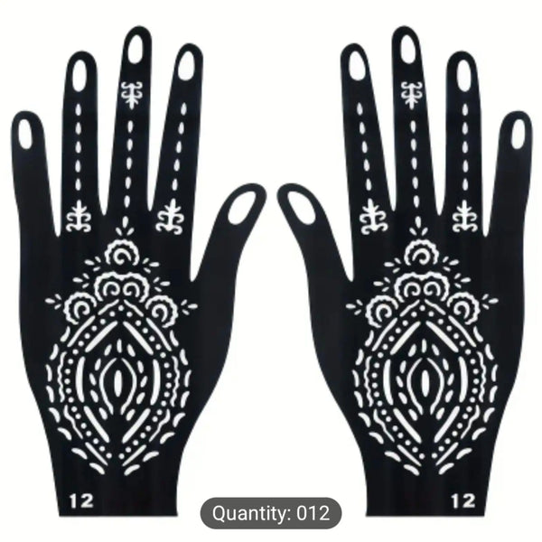 Imported Reusable Henna Hand Stencil Set  Floral Mehndi Tattoo Templates for Right & Left Hands  Body Art Airbrush & Glitter Design Kit