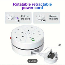 Rotatable Retractable Power Strip with 4 AC Outlets, 2 USB-A Ports, and 1 USB-C Port  Compact 6ft Extension Cord for Home, Office, and Travel