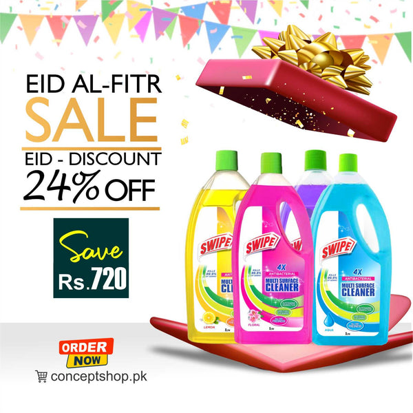 Swipe Multi-Surface Cleaner – Lemon, Aqua, Floral & Lavender – 4X Antibacterial Formula – 1L Each – Eid Discount 24% OFF
