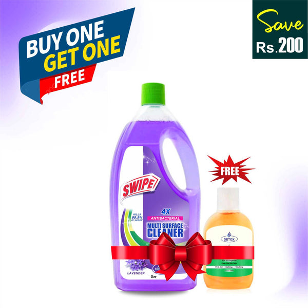 Swipe Multi Surface Cleaner Lavender 1L + Free Detox Antiseptic Liquid 50ML – Comprehensive Home Cleaning & Disinfection Bundle